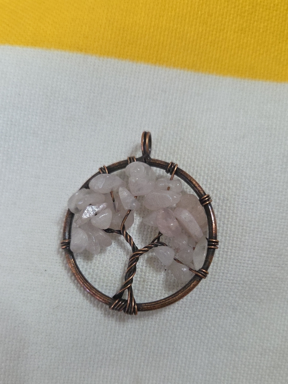 Handmade Rose Quartz Tree of Life Pendant Copper Wire Wrapped Crystal Jewelry